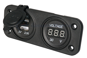 allpa Waterdichte DC inbouw stopcontact, 2x USB & 1x voltmeter (dubbel)