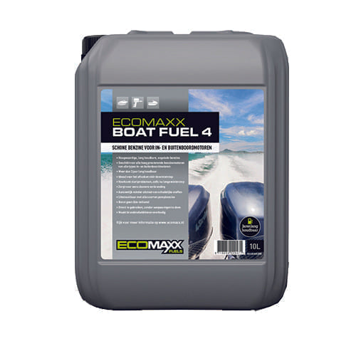 ECOMAXX BOAT FUEL 4T, 10L benzine, ethanolvrij, geschikt voor buitenboordmotoren, inboardmotoren en waterscooters.