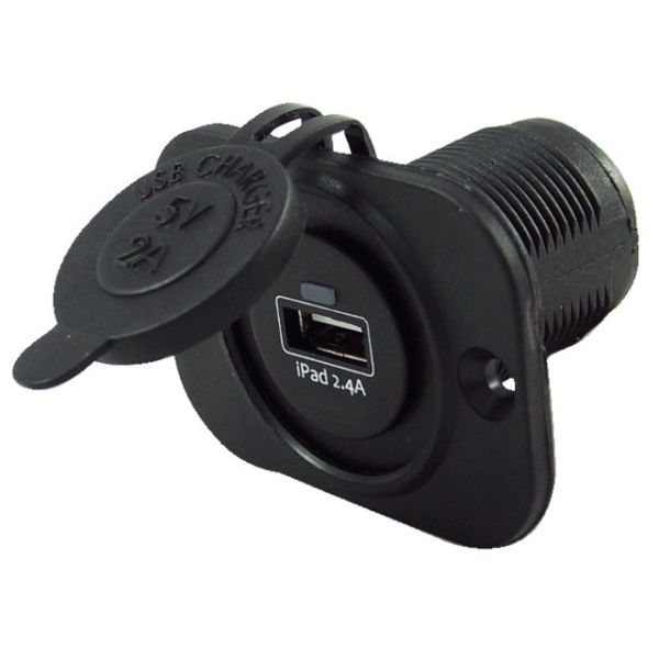 USB socket single 2.4A black with flush frame