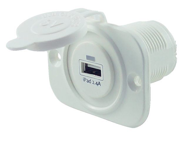 USB stopcontact enkel 2.4A wit met flush frame