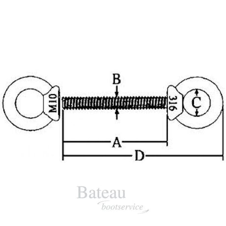 Dubbele oogbout / ringbout RVS M10 - Bateau Bootservice