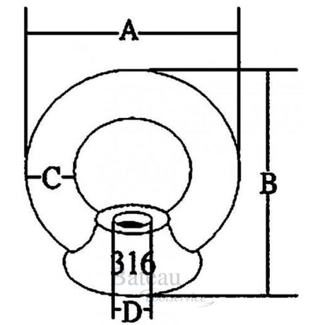 RVS schroefoog / oogmoer M10. - Bateau Bootservice