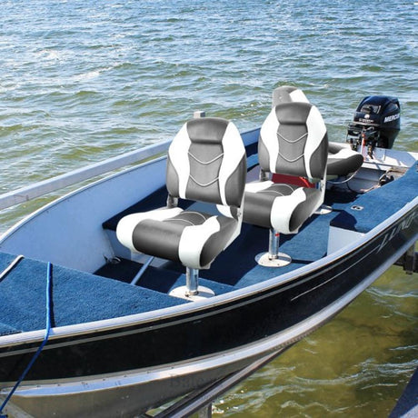 High Back Folding Boat Seat White/Charcoal - Bateau Bootservice